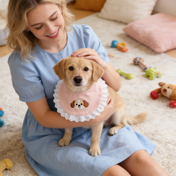 Pink Puppy Embroidered Ruffle Pet Bib
