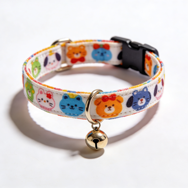 Colorful Cartoon Animal Print Pet Collar with Bell
