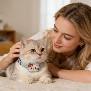 Strawberry Cat Embroidered Star Pet Collar