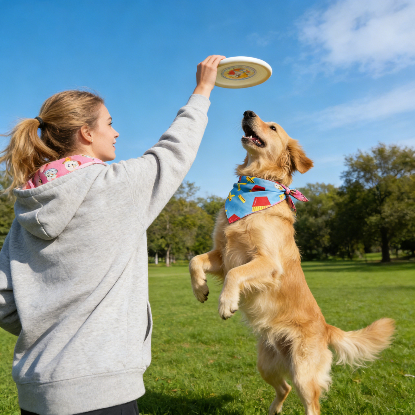 Blue Skateboard Print Tie-On Pet Bandana