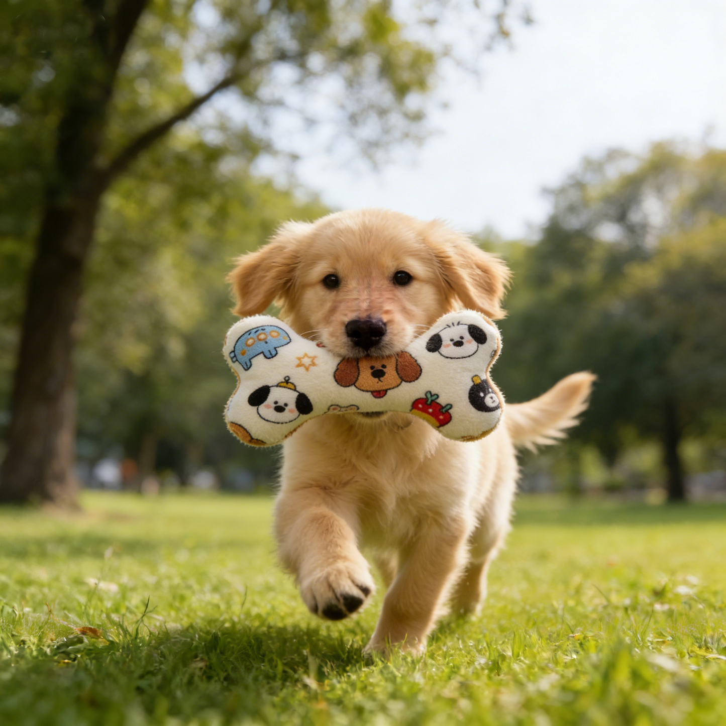 Cartoon Print Bone Plush Pet Toy