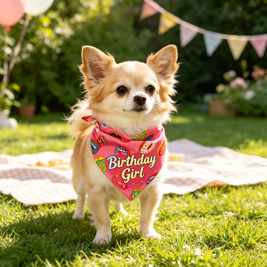 Pink Birthday Girl Print Pet Bandana