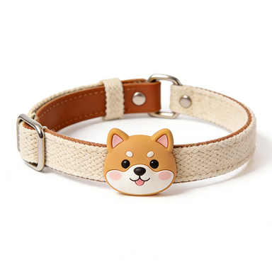 Beige Woven Shiba Inu Silicone Patch Pet Collar