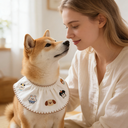 Cartoon Character Embroidered Ruffle Pet Bib