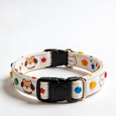 Shiba Inu & Bear Print Pet Collar with Colorful Studs