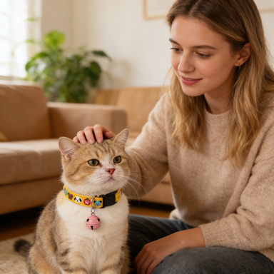 Yellow Cartoon Animal Print Pet Collar with Bell