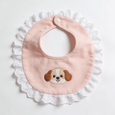 Pink Puppy Embroidered Ruffle Pet Bib