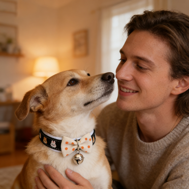 Black Orange Polka Dot Bow Tie Pet Collar with Bell