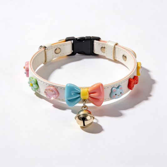 Gradient Bow & Cute Charms Pet Collar with Bell