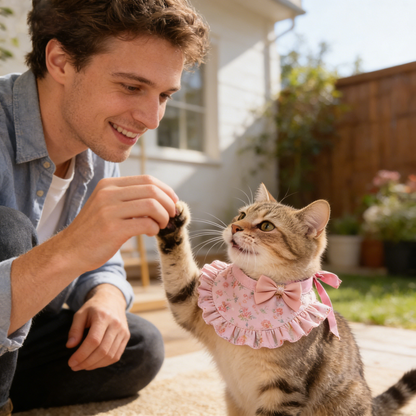 Pink Floral Bow Ruffle Pet Bib