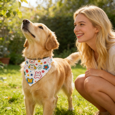 Colorful Floral Cartoon Print Pet Bandana