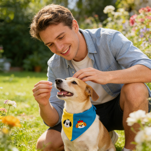 Yellow Blue Split Cartoon Dog Pet Bandana