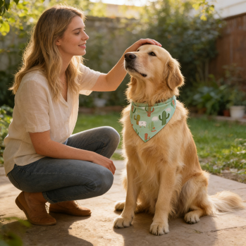 Green Cactus Print Pet Bandana