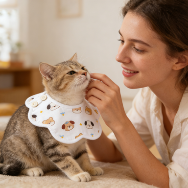 Bear Puppy Print Scallop Edge Pet Bib