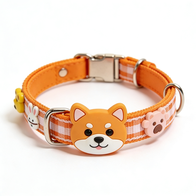 Orange Plaid Shiba Inu Silicone Patch Pet Collar