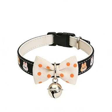 Black Orange Polka Dot Bow Tie Pet Collar with Bell