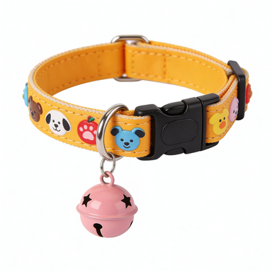 Yellow Cartoon Animal Print Pet Collar with Bell