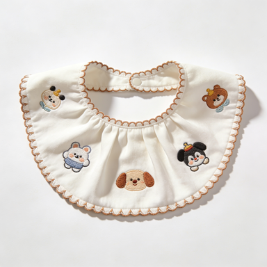 Cartoon Character Embroidered Ruffle Pet Bib