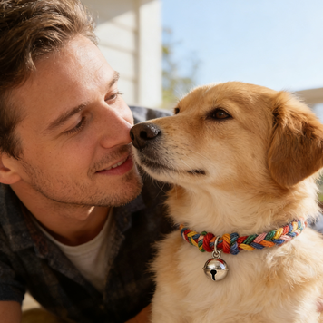 Rainbow Braided Rope Pet Collar with Bell