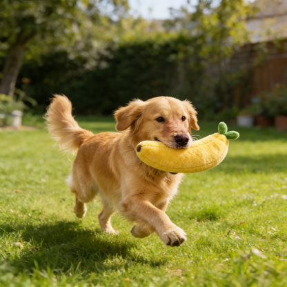 Plush Banana Pet Toy with Green Leaves