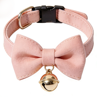 Pink Suede Bow Tie Pet Collar with Bell