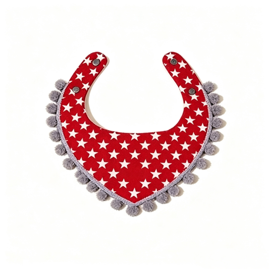 Red Star Print Pom Pom Pet Bib